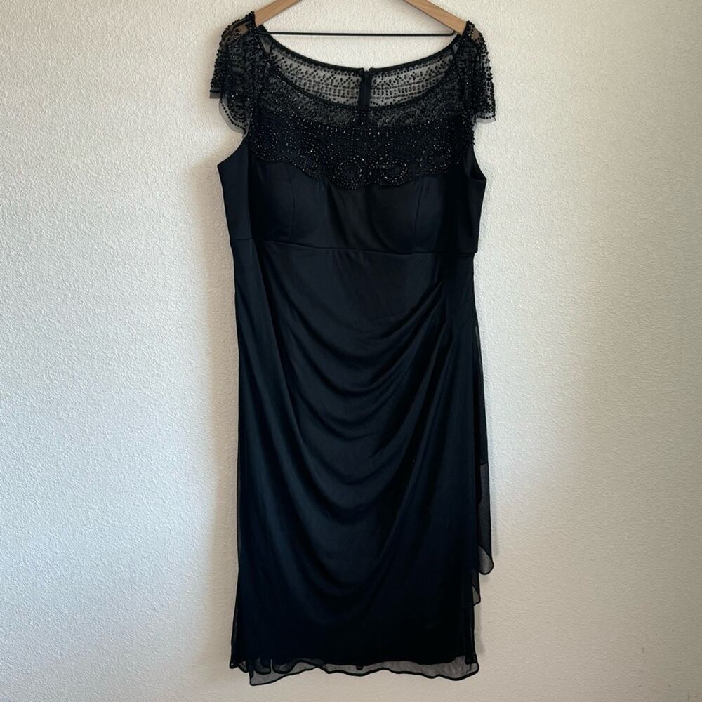 VTG Xscape By Joanna Chen‎ Women's 18W Black Beaded Chiffon Midi Dress Wedding